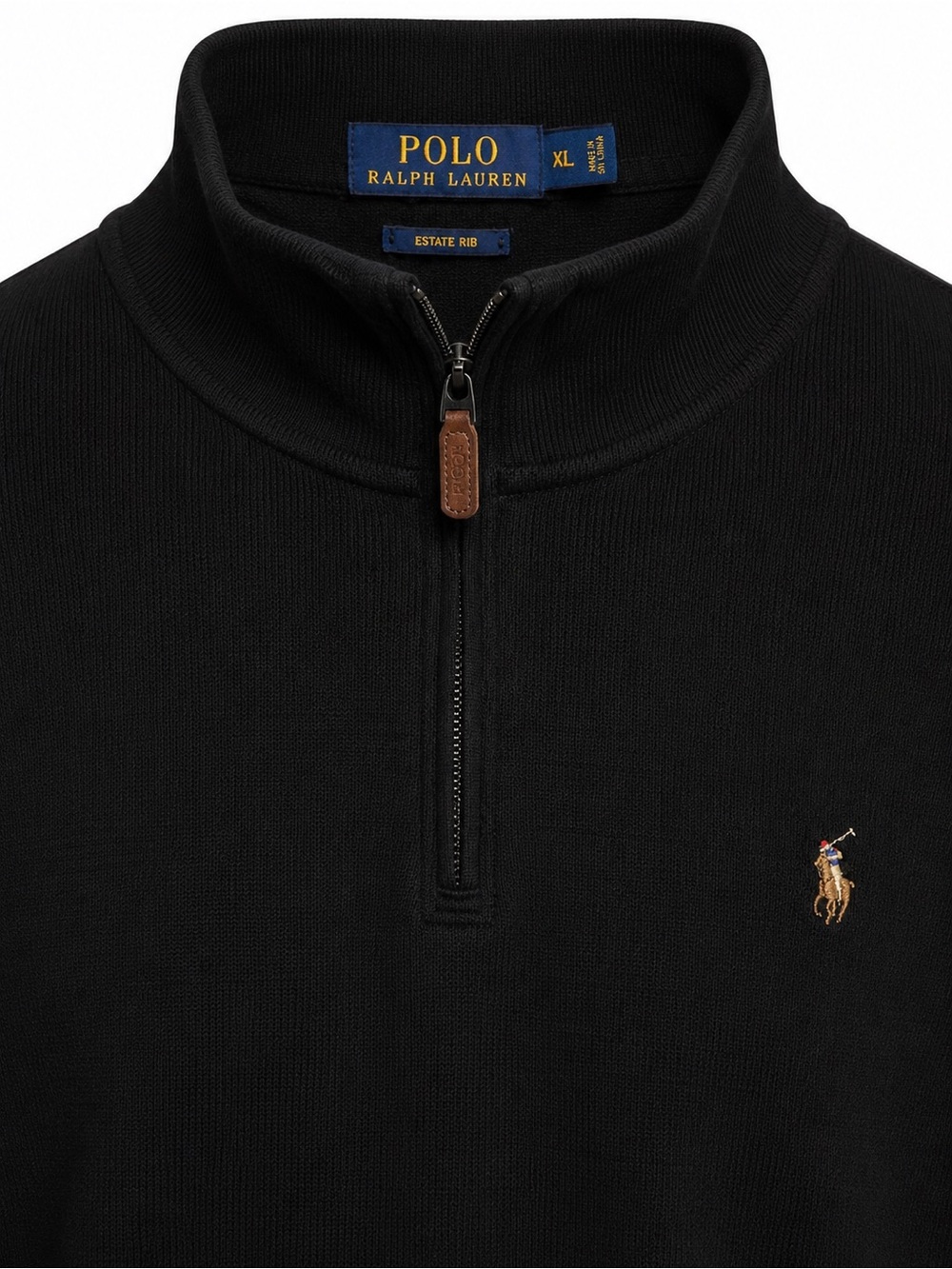 Polo Ralph Lauren Estate Rib Quarter Zip Pullover Sweater Black XL Cotton - Picture 3 of 5